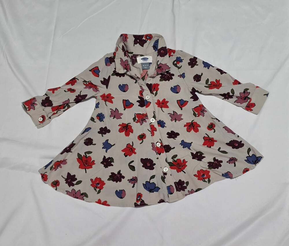 Old Navy Toddler Girls Floral Print Button-Down Long Sleeve Shirt, 18-24M